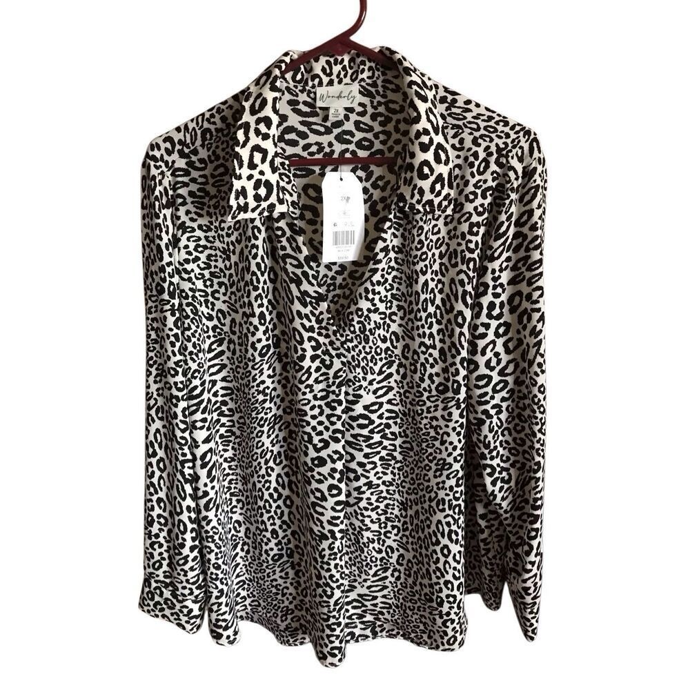 Wonderly Belk Size 2X Blouse long sleeve leopard print career New with tags